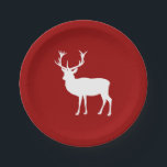 Het Rood en het Wit van de Herten van Kerstmis Papieren Bordje<br><div class="desc">De elegante rode en witte Herten van Kerstmis in Silhouet.  Eenvoudig realistisch ontwerp. De achtergrondkleur kan worden aangepast.</div>