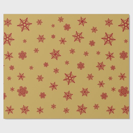 Het Rood van het Patroon van sneeuwvlokken op Goud Cadeaupapier (Vlak)