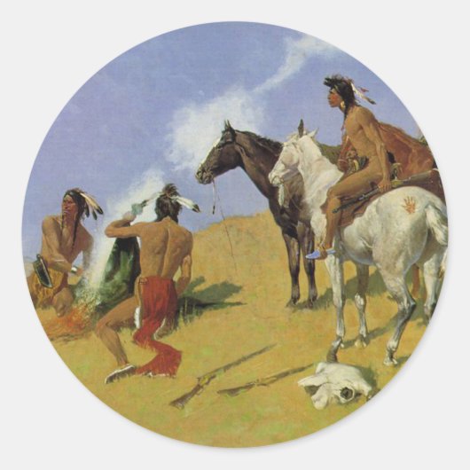 Het rooksignaal ~ Frederic Remington Ronde Sticker (Voorkant)