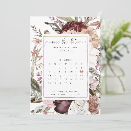 Het Roos bewaart de kalender van de Datum Save The Date (Staand voorkant)