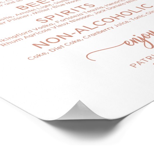 Het Roos Gold Calligrafie van het Drink Bar-menu Poster (Hoek)