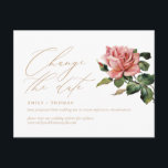 Het  Roos Gold van het Manuscript van de Datum wij Briefkaart<br><div class="desc">Werk uw gasten met de details voor uw opnieuw geplande of uitgestelde gebeurtenis met dit minimalistische en moderne briefkaart bij dat modern calligrafiekmanuscript en een  roos kenmerkt. Stop alsjeblieft bij mijn winkel om meer te zien als dit.</div>