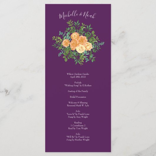 Het  Roos van de Peach van het Fall Wedding op Paa Menu (Voorkant)