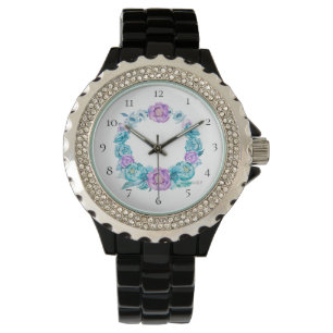 *~* Het Roos van het strand Turquoise Magenta Flor Horloge