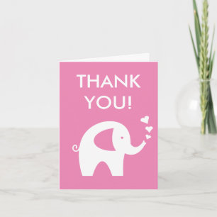 Het roze baby shower dankt u kaardt met olifant bedankkaart