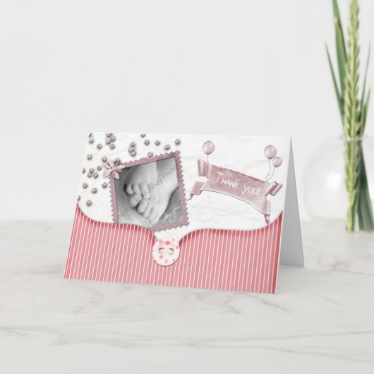 Het roze Baby shower dankt u kaardt voor Bedankkaart (Voorkant)