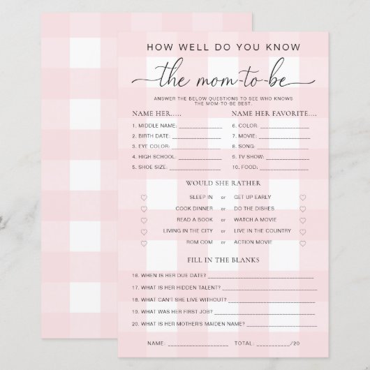 Het roze Baby shower Gingham kent het mam-om-te-wo (Voorkant / Achterkant)