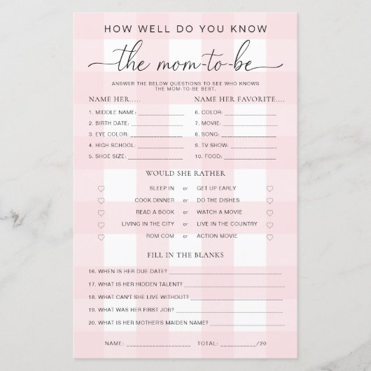 Het roze Baby shower Gingham kent het mam-om-te-wo (Voorkant)