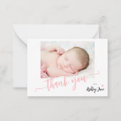 Het roze baby shower van de het manuscriptfoto van notitiekaartje (Voorkant)