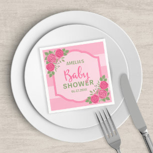 Het roze Baby shower van het Meisje van Strepen en Servetten