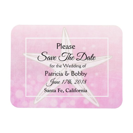 Het roze Beachy Starfish Weddenschap Save the Date Magneet (Horizontaal)