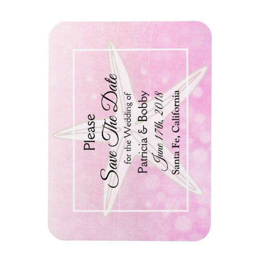 Het roze Beachy Starfish Weddenschap Save the Date Magneet (Verticaal)