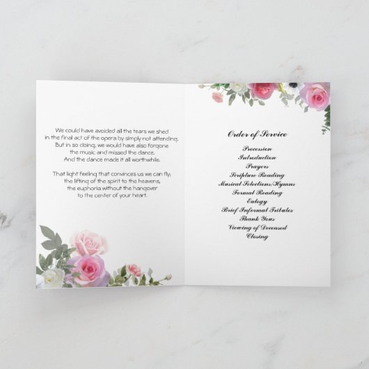 Het roze BegrafenisProgramma van Rozen Programma (Binnen)