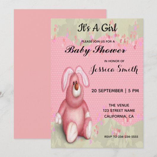 Het roze Beren Baby shower Kaart (Voorkant / Achterkant)