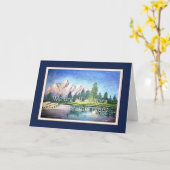 Het roze Blauwe Inspirerend Wenskaart van de Berg Kaart (Gele Bloem)