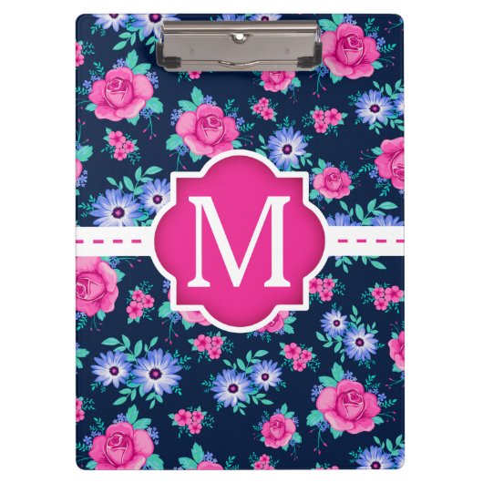 Het roze BloemenMonogram van de Douane van het Klembord (Voorkant)