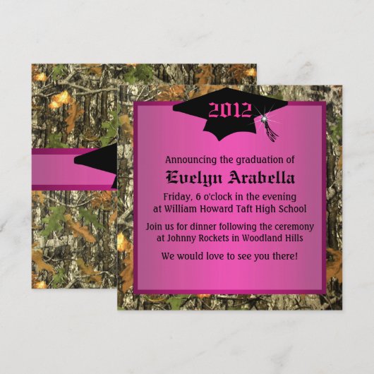 Het roze camo-Afstuderen van meisjes in Kaart (Voorkant / Achterkant)