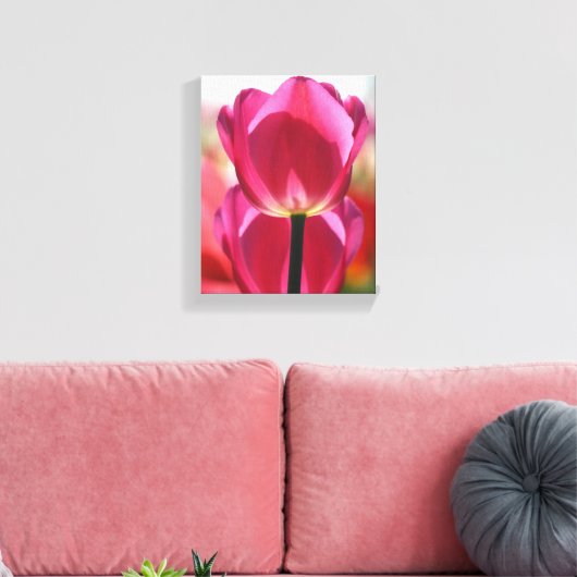 Het roze Canvas van de Tulp Afdruk (Insitu (Woonkamer))
