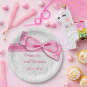 het Roze Damast van de 40ste Verjaardag en Boog Papieren Bordje (Feest)