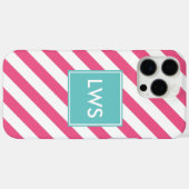 Het roze Diagonale Monogram van Strepen Case-Mate iPhone Case (Achterkant (horizontaal))