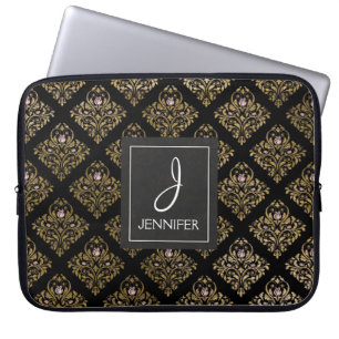 Het roze en Gouden Elegante Monogram van het Laptop Sleeve