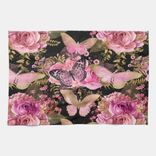 Het roze en Gouden Patroon van de Vlinder van de Theedoek