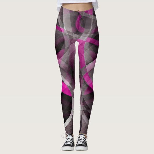 Het Roze en Gray Curves Patter van de Stijlfunctie Leggings (Voorkant)