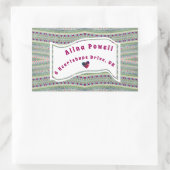 Het roze en Groene  Adres van het Patroon van het  Rechthoekige Sticker (Tas)