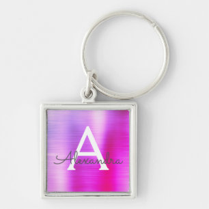 Het roze en Paarse Monogram van het Roestvrij Sleutelhanger