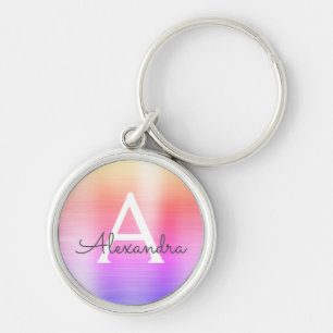 Het roze en Paarse Monogram van het Roestvrij Sleutelhanger