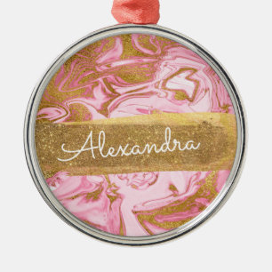 Het roze en Witte Marmer met Gouden Fonkeling & Metalen Ornament