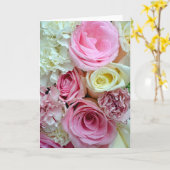 Het roze en witte wenskaart van de rozendruk kaart (Gele Bloem)