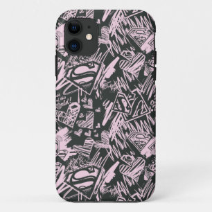 Het Roze en Zwarte Gekrabbel van Supergirl iPhone 11 Hoesje