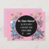 Het roze Floral Briefkaart van het Nieuwe Adres, w (Voorkant / Achterkant)