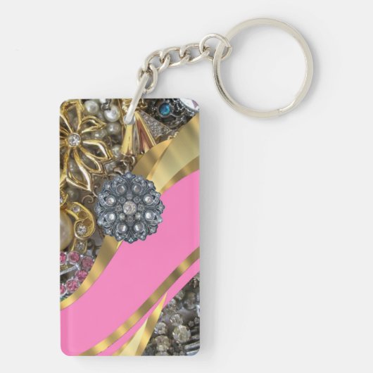 Het roze & gouden bling sleutelhanger (achterkant)