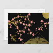 Het roze Gouden Zwarte Japanse Scherm Sakura Briefkaart (Voorkant / Achterkant)