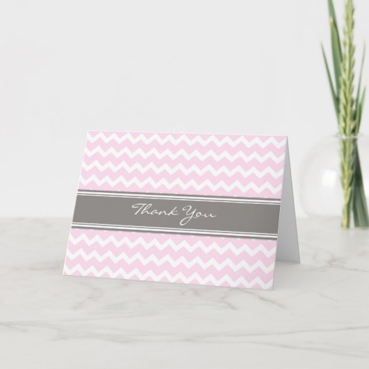 Het roze Grijze Baby shower van Chevrons dankt u Bedankkaart (Voorkant)