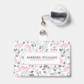 Het roze & Grijze Patroon van de Bloemen van Badge (Achterkant met uittrekbare clip)