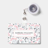 Het roze & Grijze Patroon van de Bloemen van Badge (Voorzijde met uittrekbare clip)