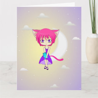 Het roze Haired Meisje van Neko Anime, Wenskaart Kaart