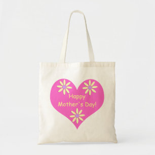 Het Roze Hart van het moederdag en Gele Bloemen Tote Bag