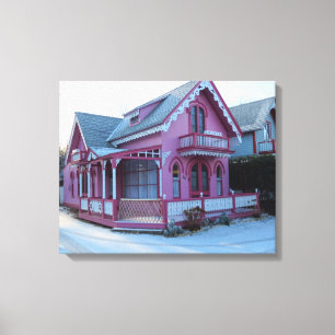 Het Roze Huis in Snow - Martha's wijntuin Canvas Afdruk