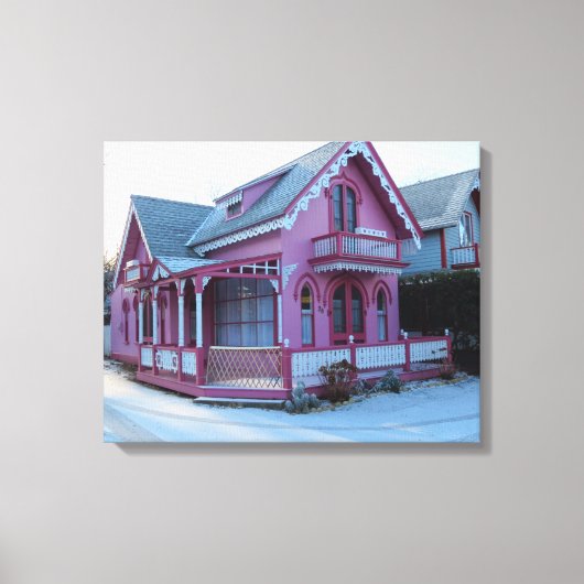 Het Roze Huis in Snow - Martha's wijntuin Canvas Afdruk (Voorkant)