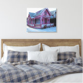 Het Roze Huis in Snow - Martha's wijntuin Canvas Afdruk (Insitu (Slaapkamer))