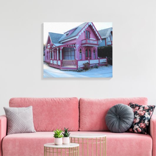 Het Roze Huis in Snow - Martha's wijntuin Canvas Afdruk (Insitu (Woonkamer))