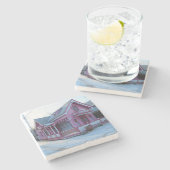 Het Roze Huis in Snow - Martha's wijntuin Stenen Onderzetter (Zijkant)