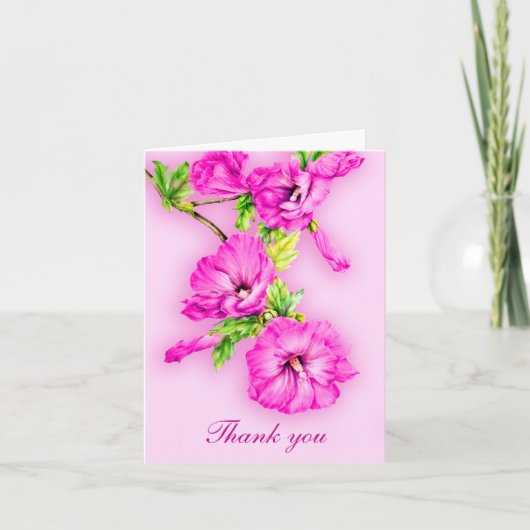 Het roze huwelijk van de hibiscuskunst dankt u bedankkaart (Voorkant)