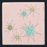 Het roze Iconische AtoomOnderzetter van de Steen Stenen Onderzetter<br><div class="desc">Dit Roze Iconische Atoompatroon van het Onderzetter van de Steen Starbursts kenmerkt iconische atoomstarbursts. Dat is juist! De oude school, de Roze gekleurde achtergrond van de Presidentsvrouw met gouden vlekken is de perfecte achtergrond voor het trillende turkoois, die selderie, en kitschy peren groene gekleurde cirkels kalmeren. De vlekken van kleur...</div>