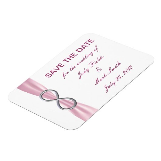 Het roze Infinity huwelijk bewaart de Datum Magnet Magneet (Linkerzijde)