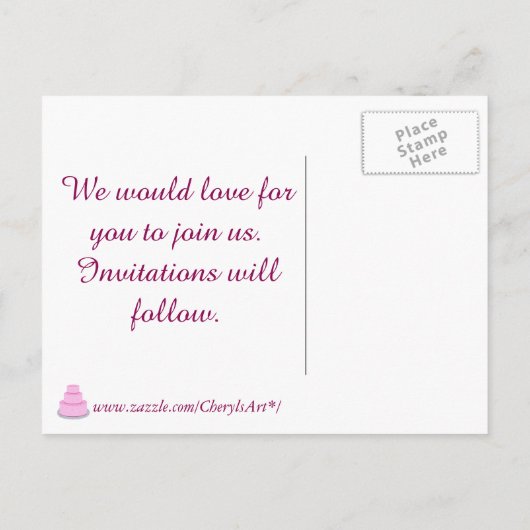 Het roze Kokje van de Weddenschap Harten sparen de Aankondigingskaart (Achterkant)